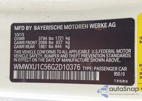 2016 Mini Hardtop Cooper from USA, damaged, VIN WMWXU1C56G2D10376